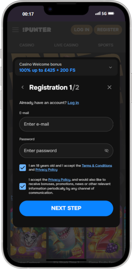 Mobile Login and Registration at Mr Punter Casino