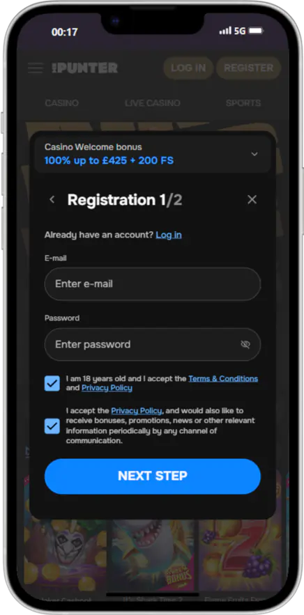 Mobile Login and Registration at Mr Punter Casino